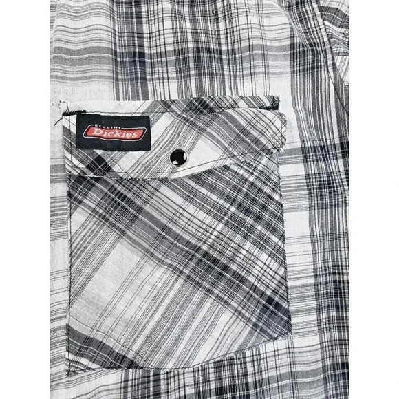 Dickies Size Large Men Gray White Tan Check Pearl Snap Pocket Logo Tag S/S Shirt - Picture 6 of 10